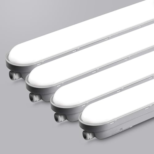 TONFFI 4 Stück Feuchtraumleuchte LED 120CM, 36W 4500LM Feuchtraumlampe, 6000K Kaltweiß Röhrenlampe Komplett, Verknüpfbar IP65 Werkstattlampe led Keller Deckenleuchte für Garage Werkstatt