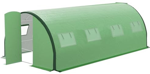 Outsunny Serre de Jardin Tunnel, serres Tunnel 18 m², avec 8 fenêtres et 2 Portes articulées, Toile PE Structure en Fer galvanisé, 6 x 3 x 2 m, Vert