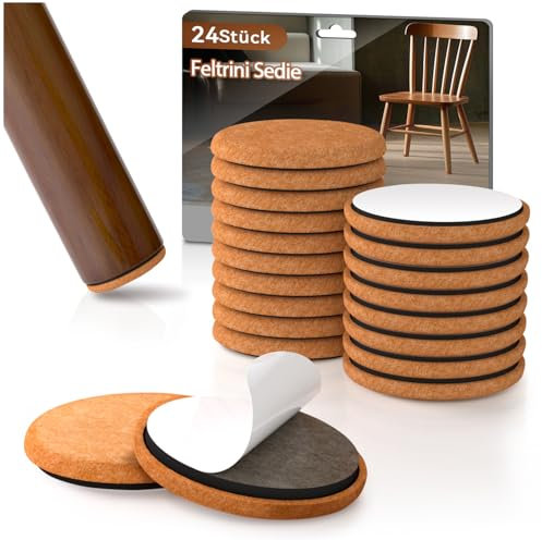 24 Pezzi Feltrini Sedie, Feltrini per Mobili, 25mm Feltrino Piedini per Sedie Rotondi Feltro Tappi per Sedia