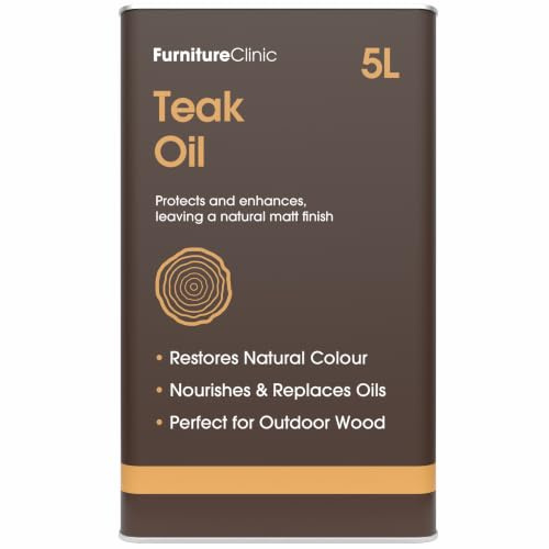Furniture Clinic Teak Oil for Wood 5L - Restore & Prevent Drying of Indoor & Outdoor Wooden Garden Furniture - Quick Drying Restorer & Protector Treatment, Natural Matt Finish