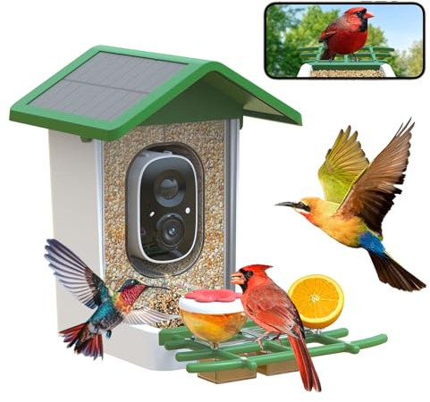 【Smart Bird Feeder mit Kamera】Solarbetriebenes Vogelhaus mit KI-Erkennung, Kabelloses Vogelhaus mit Kamera für draußen, Einzigartige Geburtstagsgeschenke für Mama Papa