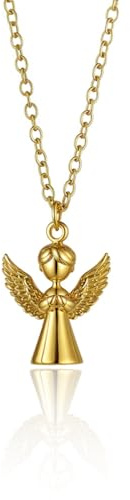 MANZHEN 18K Gold Custom Necklace with 3D Carving Personalized Name Pendant Necklace Guardian Angel Cute Cat Dogs Chickens Pendant Necklace (Cute Angel)