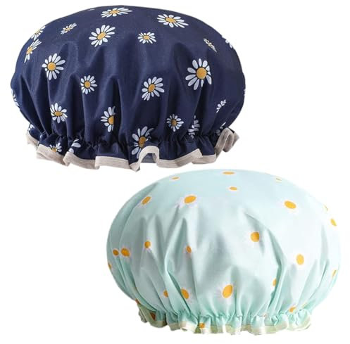 Cuffia da Doccia per Donna, 2 Pezzi Cuffia da Doccia Impermeabile, Cuffie da Doccia Impermeabili a Doppio Strato con Motivo Floreale Unico Cuffia da Doccia Riutilizzabile