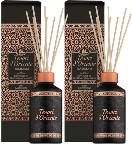 Tesori d’Oriente Hammam Raumduft mit Stäbchen – 2er Set (2×200ml) – Duftdiffusor & Aroma Diffusor – Angenehmer, intensiver & langanhaltender Duft – Orientalisches Wellness Ambiente für Zuhause