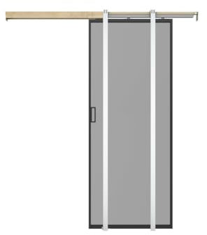 Vente-unique-Puerta corredera empotrada - aluminio y cristal templado ahumado - Alt. 205 x L83 cm - LINCI II