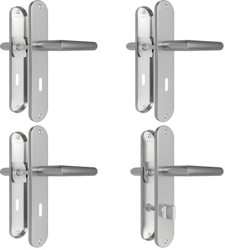 AwmnSrman 3er-Türgriffe Innentüren BB (72 mm) Türklinke +1 WC (78mm) Badezimmer Türschloss Moderne Edelstahl 8 Türklinken & 8 Langschilder Silber (240 * 50MM)