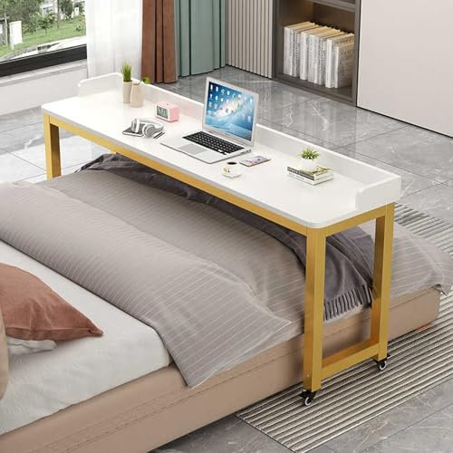 HARELA Mobiler Betttisch auf Rollen, Pflegetisch für Bett,Computertisch aus Holz, Bett-Beistelltisch für Krankenbett, Pflegebett, Laptoptisch(White B)