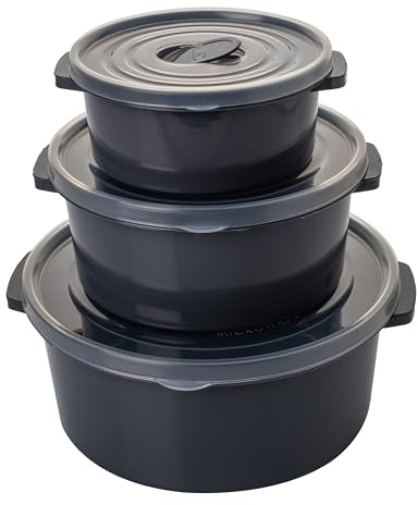 Lot de 3 plats pour micro-ondes avec couvercle, valve de régulation de la vapeur et poignée - Passe au lave-vaisselle - Sans BPA - 0,5 l/1 l/2 l - En plastique de qualité alimentaire