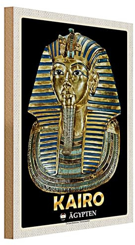 Targa in legno | Cairo | Egitto | Maschera morta di Tutankhamon | 30 cm x 40 cm