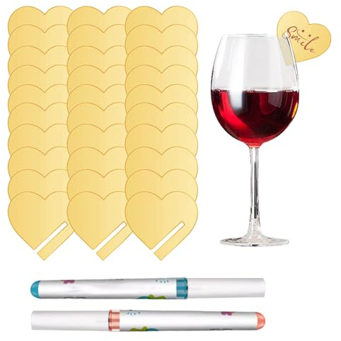 VYNZOR Weinglas Anhänger mit Glasmarkierer & Anhänger Set,30 Stück Namensschilder für Gläser，DIY Namensschilder aus Acryl für Wein, Cocktail, Hochzeiten, Partys, Events, Gastronomie