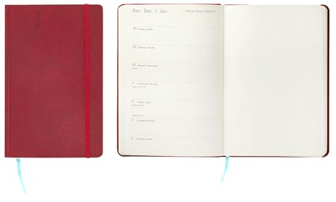 Idena 12103 - Taschenkalender 2026 im Format 13 x 21 cm, 1 Woche auf 1 Seite, Terminplaner in Rot, Gummiband, Innentasche und Leseband