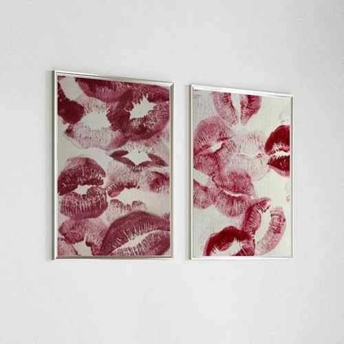 lianyibo 2 piezas de lienzo con beso de labios rojos arte de pared estilo vintage impresiones pinturas póster estético elegante decoración romántica femenina marco de 60 x 90 cm x 2