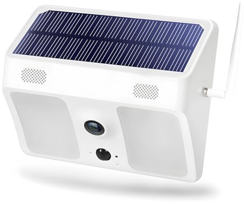Kabellose Solar-Flutlicht-Kamera mit Infrarot-Bewegungsmelder, Dual-Strahler, IP65 wasserdicht und WLAN-fähig