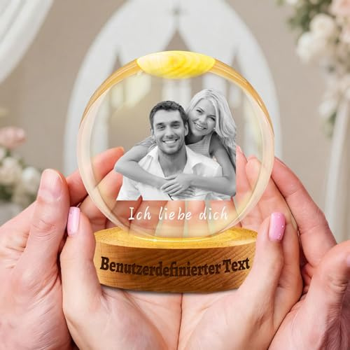 Personalisierte 3D-Fotokristallkugel mit Fototext, weihnachtliche individuelle Schneeflockenkugel, passendes Geschenk für werdende Eltern, Familie, Männer, Frauen (Paar Foto Kristallkugel)