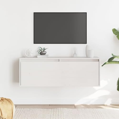 QZZCED Armadio da parete in legno massello di pino bianco, 100 x 30 x 35 cm, mobile galleggiante per decorazione e stoccaggio, scaffale sospeso per libri e ornamenti con struttura solida