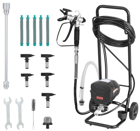 VEVOR Pulvérisateur de Peinture sans Air sur Pied, Système de Pulvérisation de Peinture 650 W, 3000 PSI, avec Chariot, Brosse, Tuyau, Rallonge, Buses, pour Déco Intérieure Fournitures Clôtures