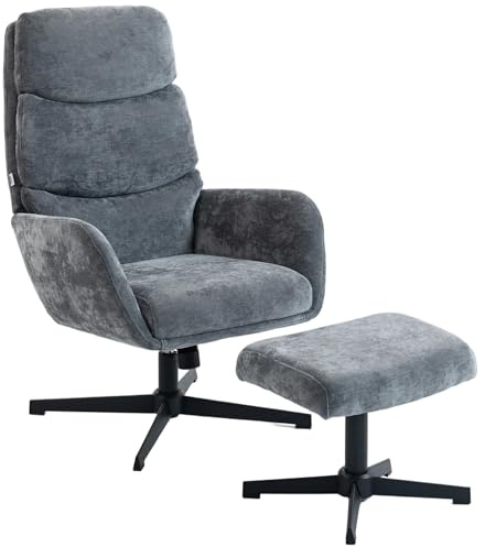 HOMCOM Relaxsessel mit Hocker mit Hoher Rückenlehne Wippfunktion Grau