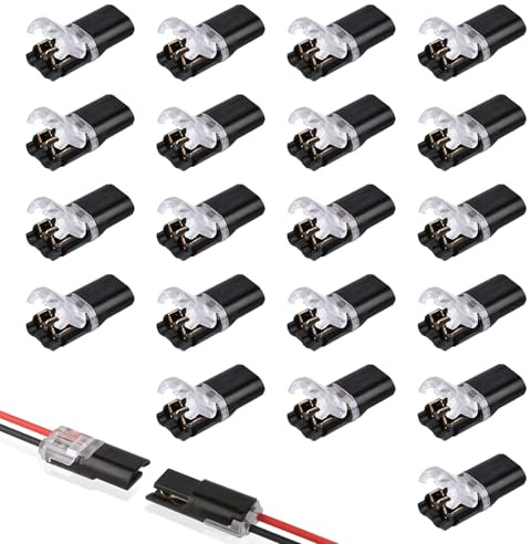 20 PCS Solderless Wire Connectors 12V 2 Pin, Christmas Light Repair Kit Low Voltage Push Fit Electrical No Stripping Waterproof Quick Connect Terminals for LED Strip Switches Small Gauge Wiring