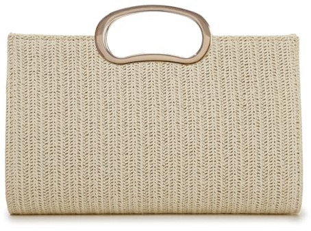 Ynport Crefreak Bolso de Mano Tejido de paja PP para Mujer con Asa Superior, Bolso de Noche de Verano para la Playa Ideal para Viajes y Vacaciones