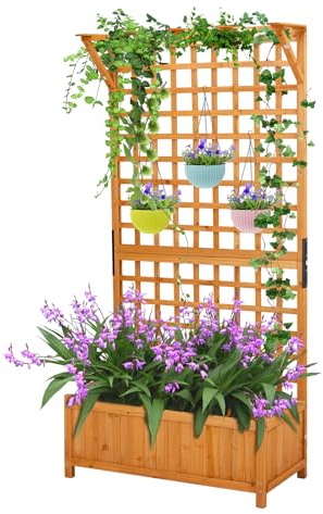Bonnlo Wooden Planter Box with Trellis & Hanging Top Design, 90x44x185cm, Raised Beds Planter with Attached Trellis, for Garden, Patio