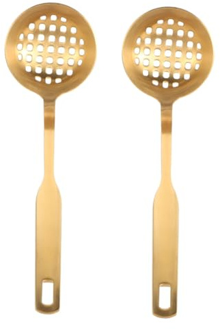 Toyvian Set 2 Pezzi Cucchiaio Colino in Acciaio Inox 304 Dorato, Mestolo Schiumarola Filtro a Maglia Fine, Utensili da Cucina per Zuppe e Hotpot, Filtro per Brodi Limpidi