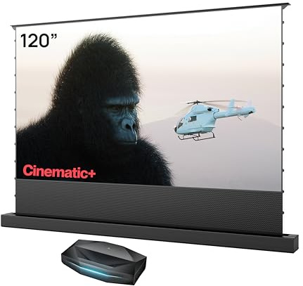 AWOL VISION Aetherion Pro + Set schermo a pavimento ALR da 120 pollici – Proiettore ultra corta distanza con laser RGB triplo, 4K UHD HDR10+, Dolby Vision e Atmos, per home theater e gaming