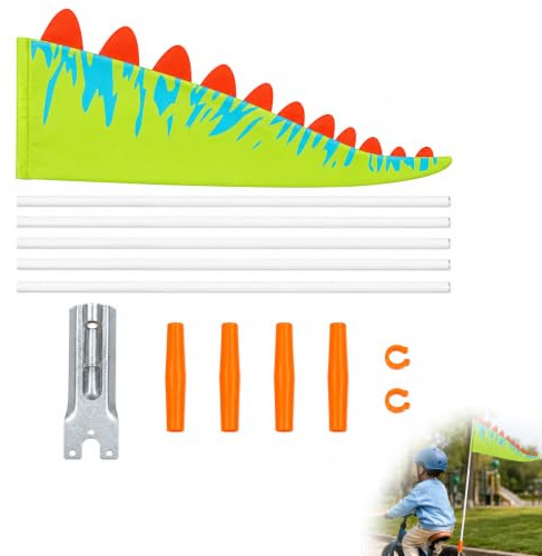 Zolara Fahrradfahne für Kinder, 30cm, Grüne Dino Sicherheitswimpel, Fahrradfahne, Fahrradwimpel, Verstellbares Dreieck Fahrradfahne, kompatibel mit Fahrräder, Roller und so weiter