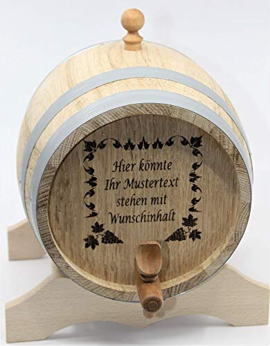 MAAJ 3 L WEINFASS MIT WUNSCHGRAVUR - Geschenk-Idee/WHISKYFASS/SCHNAPSFASS AUS EICHENHOLZ