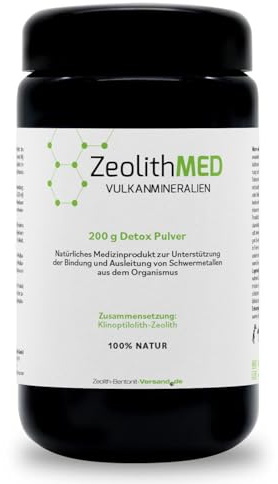 Zeolith MED Detox-Pulver 200g, 100% Zeolith-Klinoptilolith, Miron Violettglas, Medizinprodukt, Apothekenqualität, Darmreinigung, Entgiftung von Schwermetallen, Entgiftungskur, Vulkanmineralien