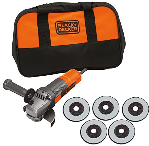 BLACK+DECKER BEG220SA5-FR Meuleuse d'angle filaire - 900W - 12 000 trs/min - Livrée en sacoche de rangement avec 5 disques de tronçonnage