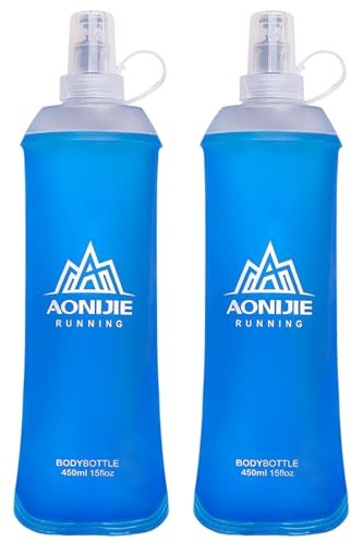 TRIWONDER TPU Faltbarer Trinkflaschen, Soft Flask, Wasserflasche BPA-Frei Sportflasche für Trinkrucksack Fahrrad Sport (450ml - 2 Stück)
