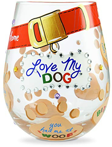 Enesco Designs by Lolita Love My Dog, bicchiere da vino senza stelo dipinto a mano, 1 pezzo (confezione da 1)