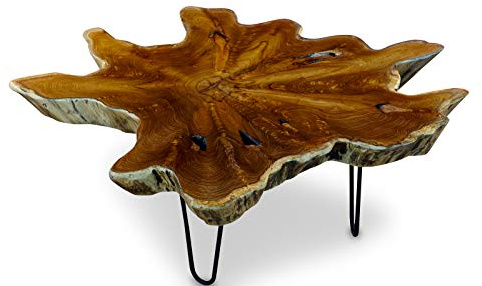 Kinaree Teak Couchtisch LUHU - ca. 80x100 cm Tischplatte aus massiver Wurzelholz Baumscheibe im rustikalen Landhausstil, geeignet für Wohnzimmer, Wintergarten oder als Kaffeetisch