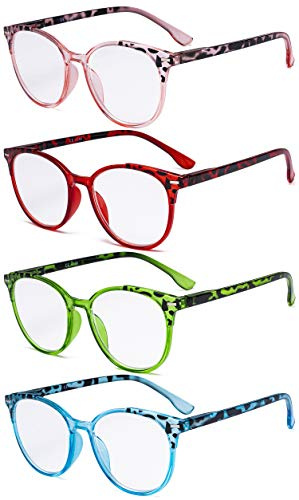 Eyekepper Paquete de 4 gafas de lectura para damas - Lectores redondos de gran tamaño para mujeres que leen +2.00