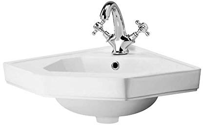 MILANO White Wall Hung Corner 1 Tap Hole Bathroom Basin Sink 450 x 420mm