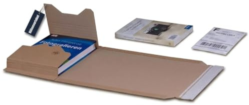 KK Verpackungen Buchverpackung DIN B5 274x191x80mm | 25 Stück, höhenverstellbare Wickelverpackung mit Selbstklebeverschluss & Aufreißfaden | Büchersendung, Medienversand | Wellpappe B-Welle Braun