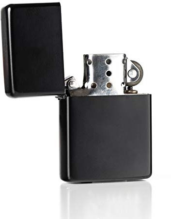 ZORR Benzinfeuerzeug American Style Maße ca. 57 x 40 x 13mm - Schwarzes Feuerzeug - Matt - Metall - Nachfüllbar - Sturmfeuerzeug - Lighter - Männer Geschenk - Outdoor - Camping - Geschenkidee
