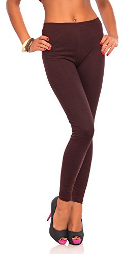 FUTURO FASHION Dam Full längd bomull leggings UK solid grå vardaglig sport damer leggings mjuka byxor plusstorlekar 8-28 UK, Brun, 42