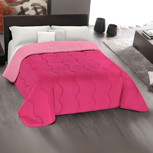 MAXIME MAISON - Winter Tagesdecke 240x260 cm, Warme Winterdecke für Herbst und Winter (300 gr/mq), Fuchsia/Azalee Wendedesign, Steppdecke für Doppelbett, Weiche Mikrofaser, Made in Italy