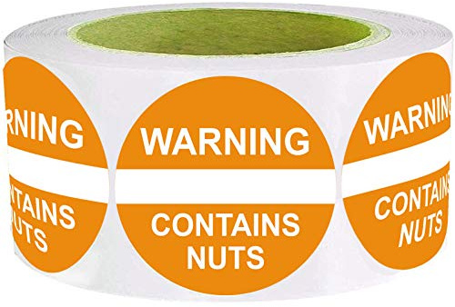 Contains Nuts Labels 1.5 Inch,Orange Red Food Advisory Labels White Imprint Round Circle Dots 500 Adhesive Stickers