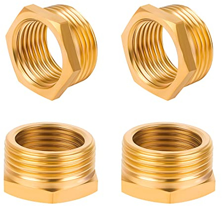 Bigxin 4 Pieces Reducer Adapter, Brass Thread Adapter Hex Water Pipe Reducer Fittings 1/2 Female to 3/4 Male Adapter for Hose Connector