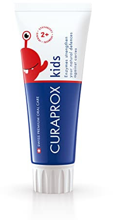 Curaprox kids toothpaste – ages 2+ | Strawberry flavour | Protects milk teeth with 950 ppm fluoride | Gentle formula | 60 ml | Made in Switzerland