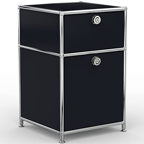 SYSTEM8X Bürocontainer 40cm 1 Schublade und 1 Hängeregistratur aus Metall Chrom in Graphitschwarz auf Stellfüßen - Für Büro und Home-Office