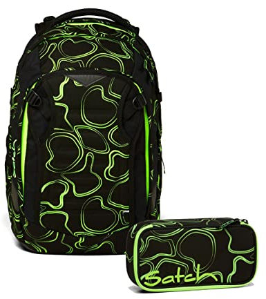 Satch Match Schulrucksack Set 2tlg. mit Schlamperbox (Green Supreme)