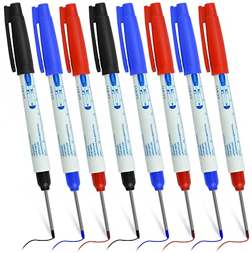 SNAGAROG Lápiz Marcador para Carpintero, 8 Lápices Marcadores para Marcar Agujeros Profundos de Punta de 30 mm de Largo Rotuladores para Carpintería de Color Negro Rojo Azul para Trazar Sobre Pared