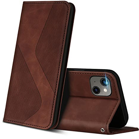 ZONNAVI Fodral för iPhone 13 Mini, plånboksfodral i läder med kortplats och magnetfack, plånboksfodral, skal för iPhone 13 Mini (brun)