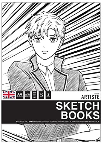 Docrafts Artiste A4 Skizzenbücher – Manga-Notizbücher – 3 Stück, zum Zeichnen, Skizzieren, Kritzeln, Schreiben und Scrapbook-Designs mit gemischten Medien, Stift, Tinte, Malen und mehr