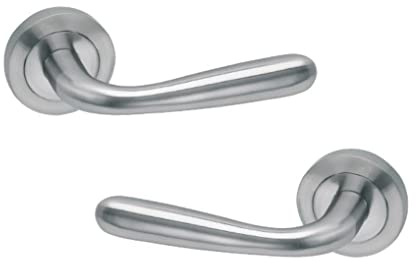 AZERODESIGN - Juego de Manilla con Roseta Redonda SIERRA - 5 cm - Largo Manija de 12 cm - Acabado Resistente al Desgaste y la Oxidación - Color Níquel Satinado - Material de Aluminio