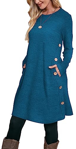 Aokosor Jumper Dress for Women Long Sleeve Dress Ladies Button Tunic Dress with Pockets