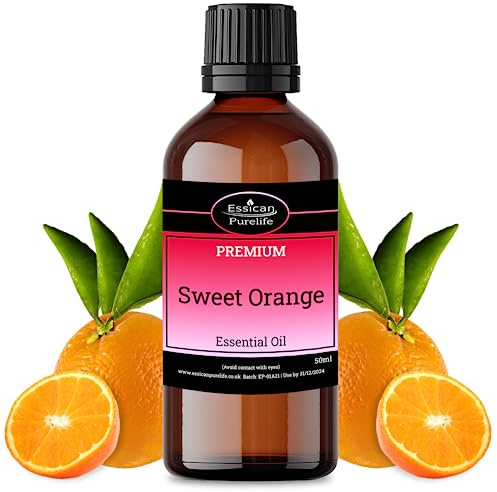 Essican Purelife Sweet Orange Essential Oil 50ml - 100% Pure Essential Oils for Skin Care, Stress Relief, Mood Lifting, Massage for Humidifier and Aromatherapy Oil with Fresh Citrus Scent